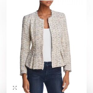 Rebecca Taylor Rainbow Cream Tweed Jacket with Fringe Size 10